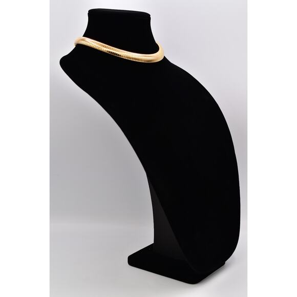 Vintage Chunky Choker Tuba Statement Necklace Gold Tone Bold Retro 80s BinBQ - Picture 4 of 12